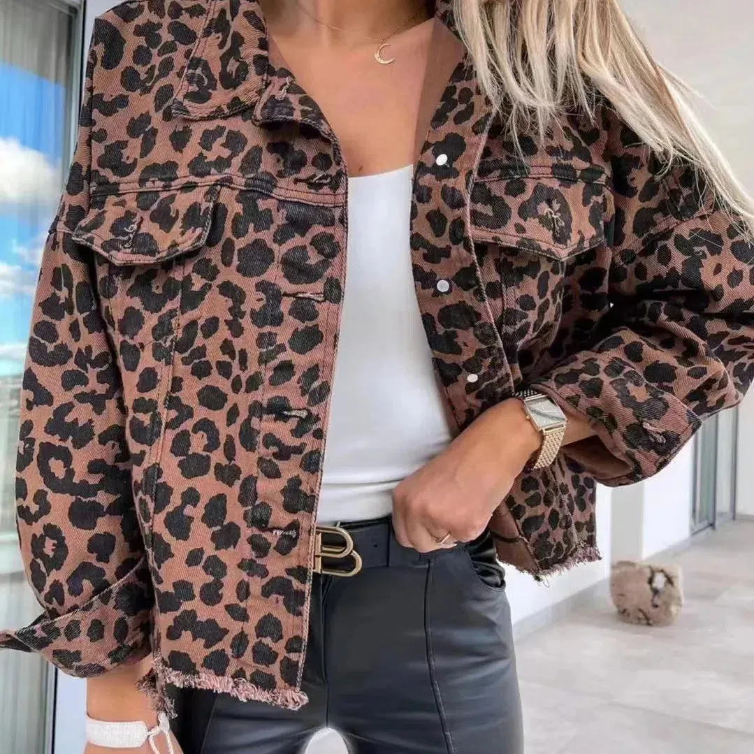 Fashionable and Trendy Spring Leopard Denim Coat for Women