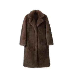 Faux Fur V-Neck Full Length Coat