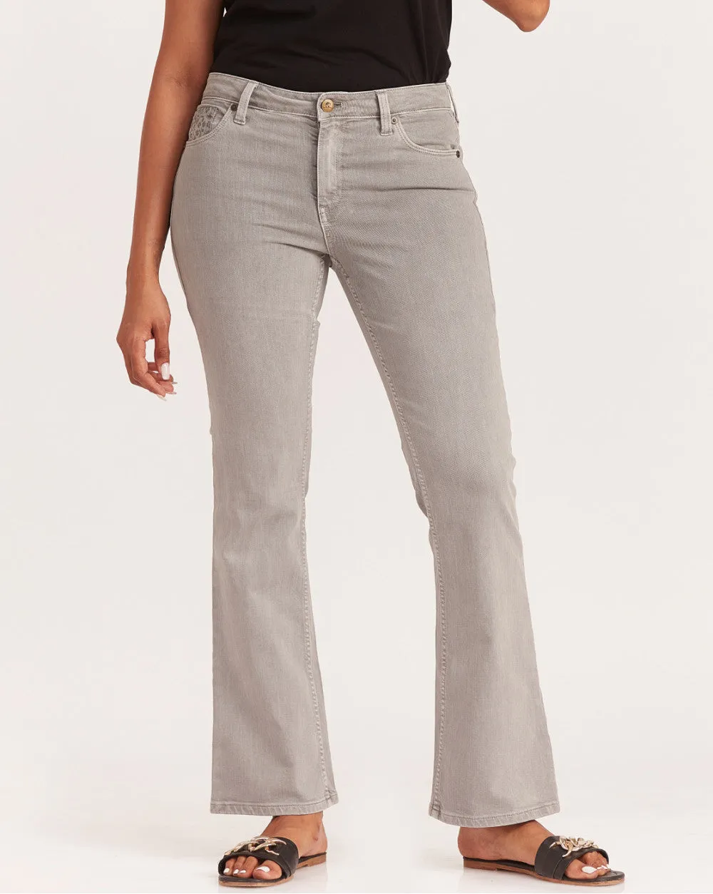 Fit And Flare Flare Mid Waist Colored Jeans - Soft Grey