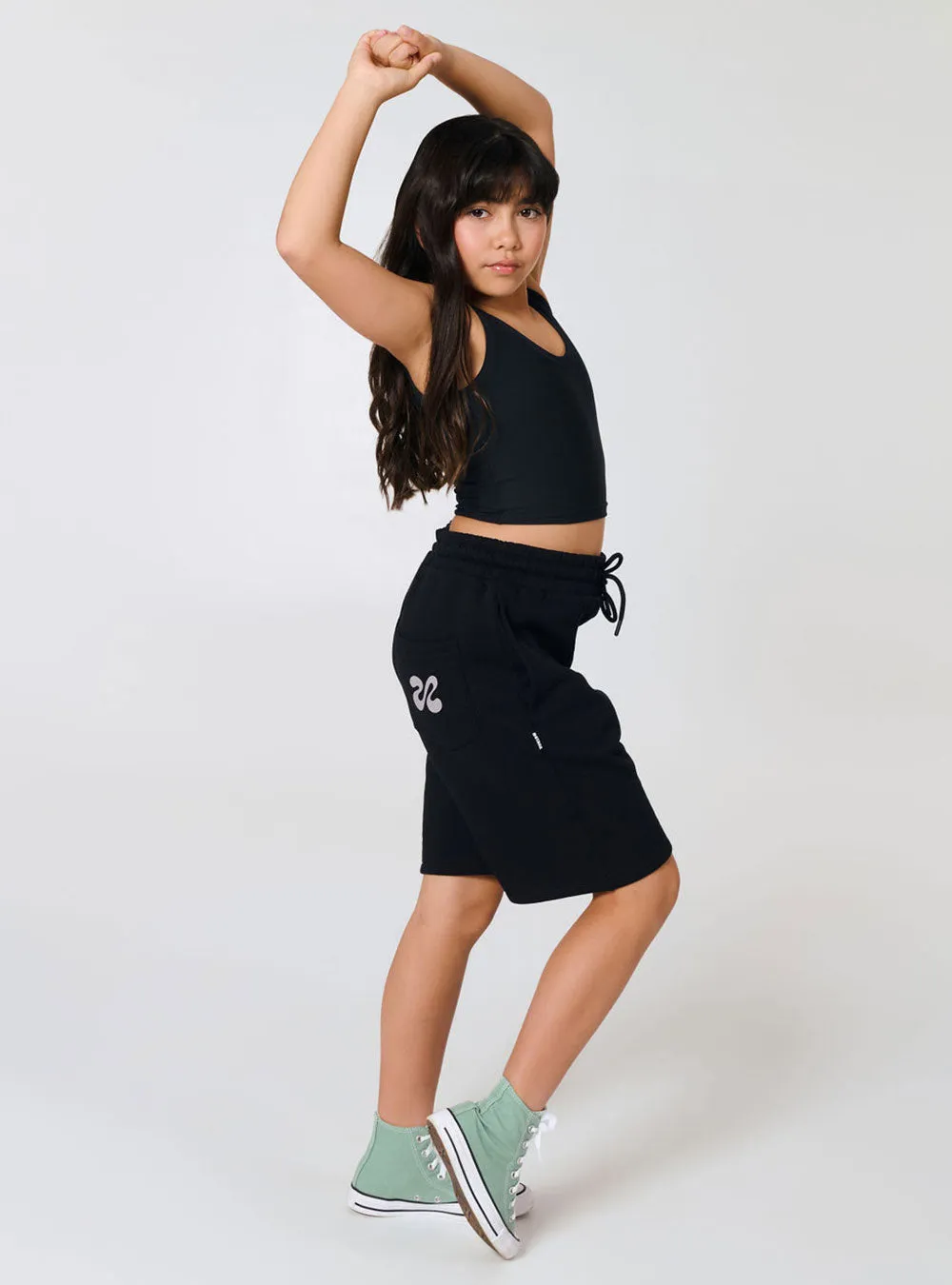 Girls Crop & Lock Tank Black