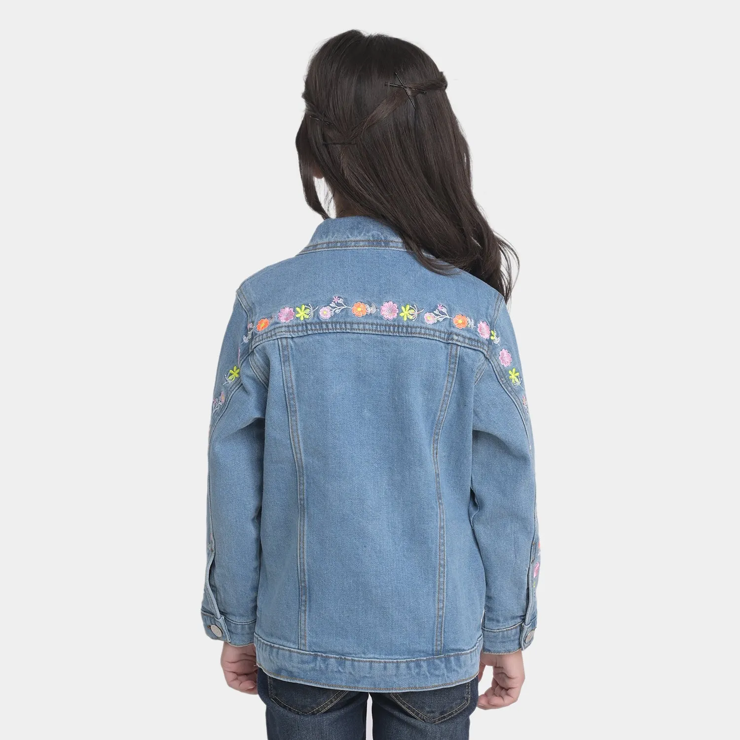 Girls Denim Jacket Floral-Ice Blue