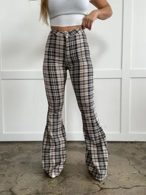 Gretchen High Waisted Plaid Flare Jeans