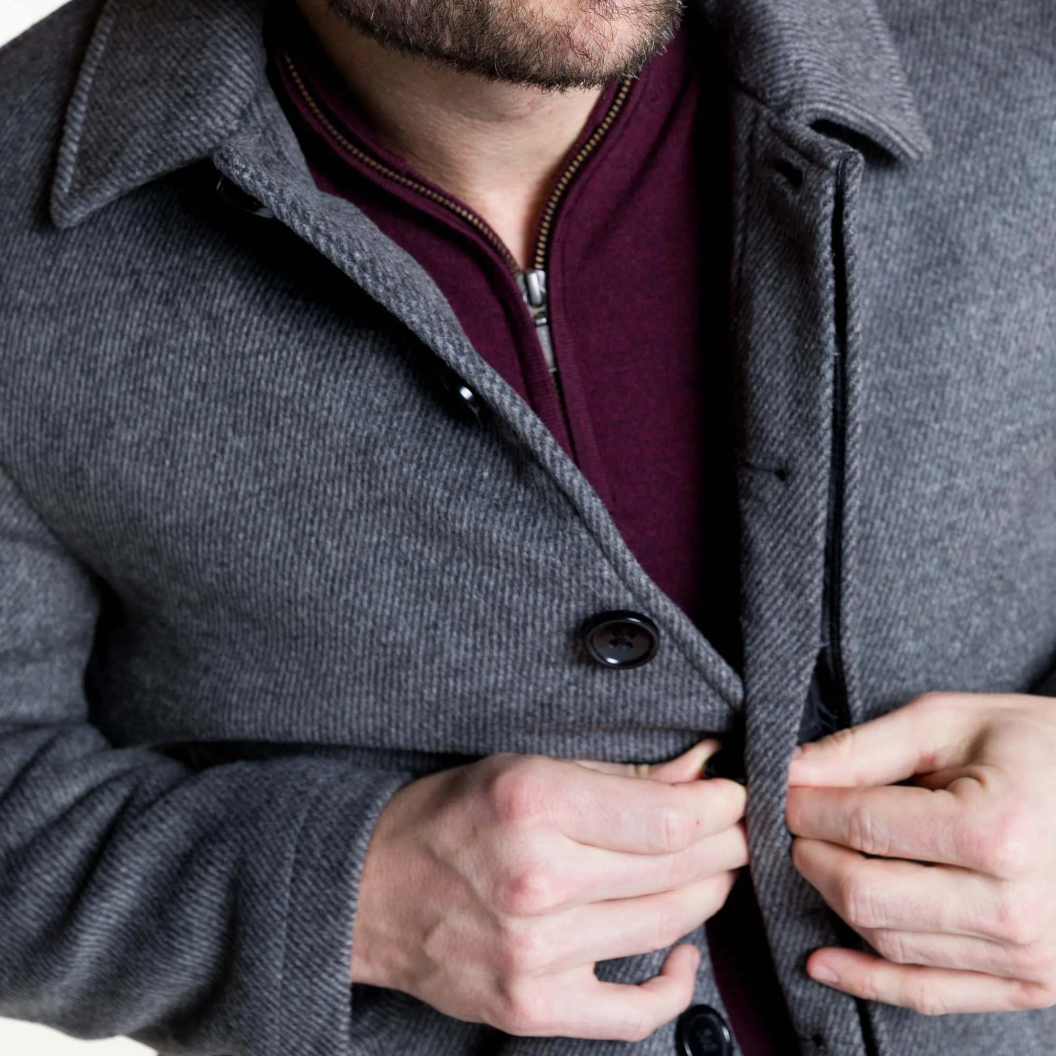 Grey Herringbone Peacoat