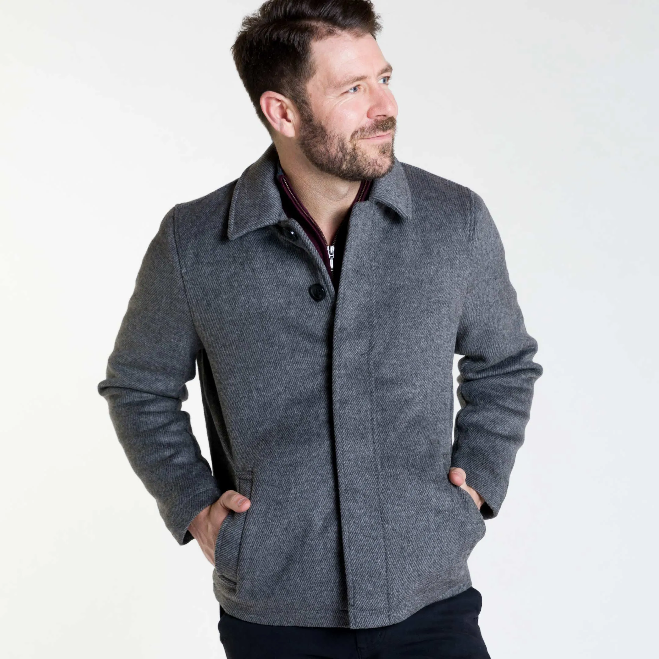 Grey Herringbone Peacoat