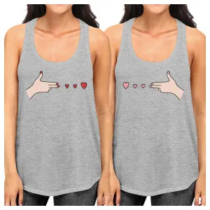 Gun Hands With Hearts BFF Matching Grey Tank Tops