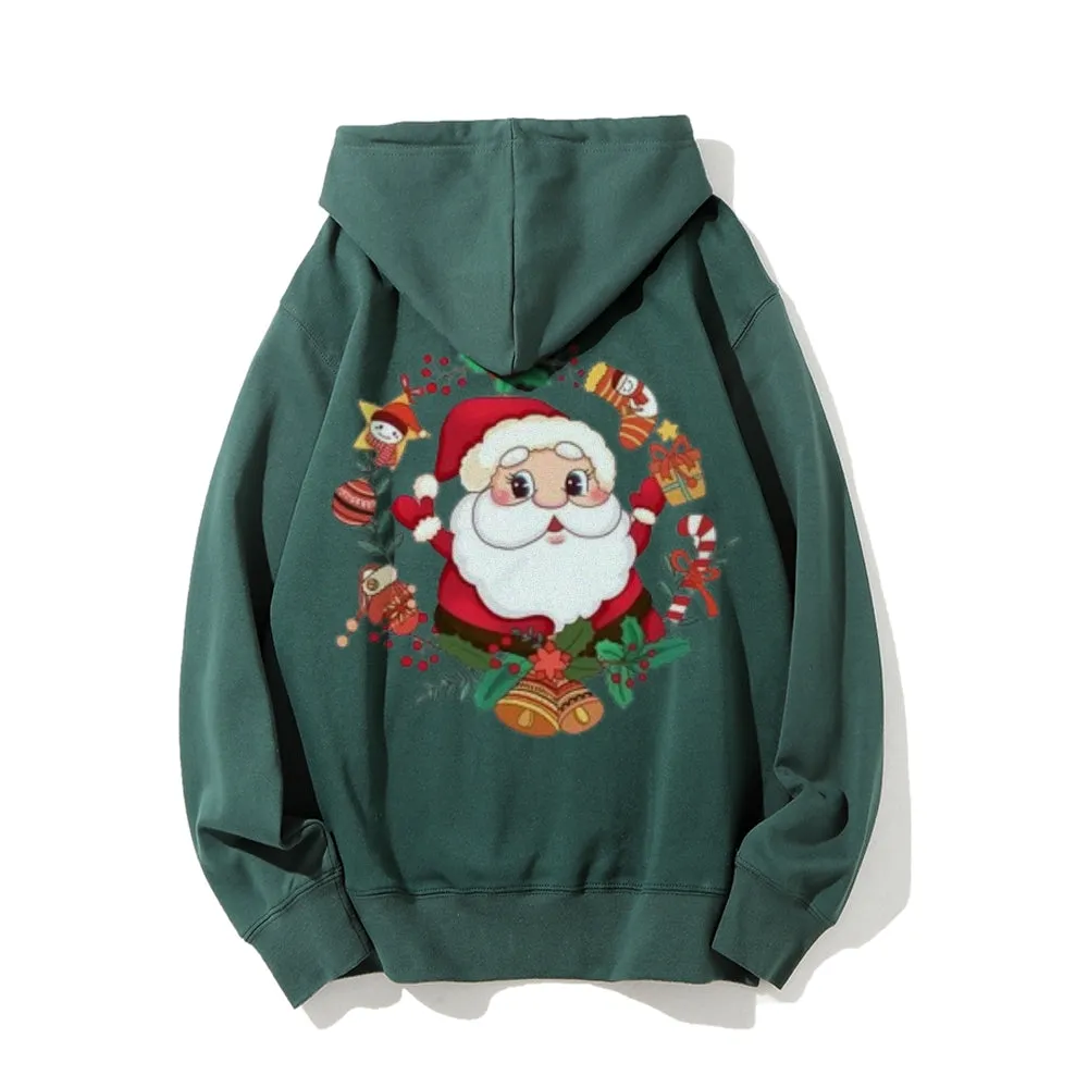 Happy Christmas Santa Claus Graphic Pullover With Kangaroo Pocket Hoodies