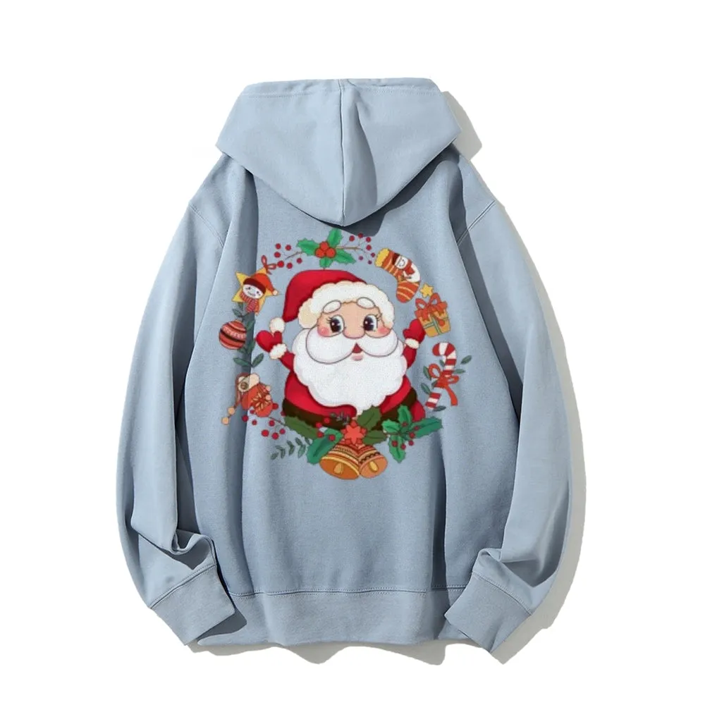 Happy Christmas Santa Claus Graphic Pullover With Kangaroo Pocket Hoodies