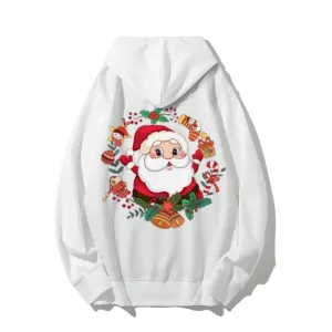 Happy Christmas Santa Claus Graphic Pullover With Kangaroo Pocket Hoodies