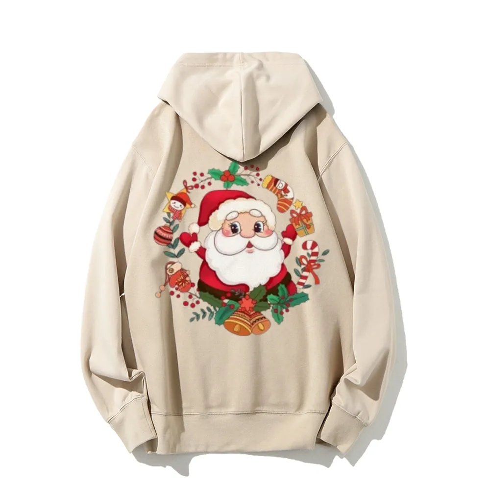 Happy Christmas Santa Claus Graphic Pullover With Kangaroo Pocket Hoodies