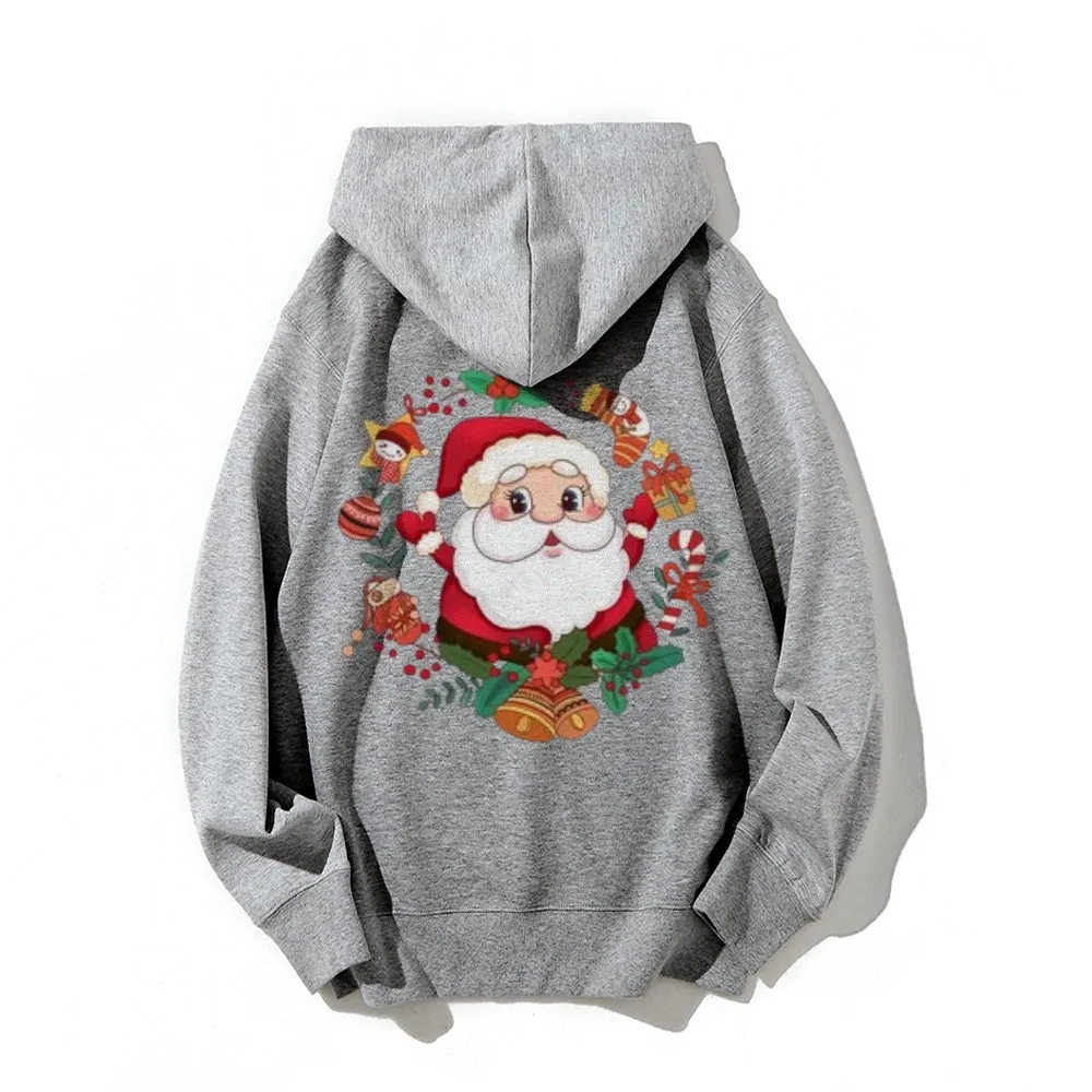 Happy Christmas Santa Claus Graphic Pullover With Kangaroo Pocket Hoodies