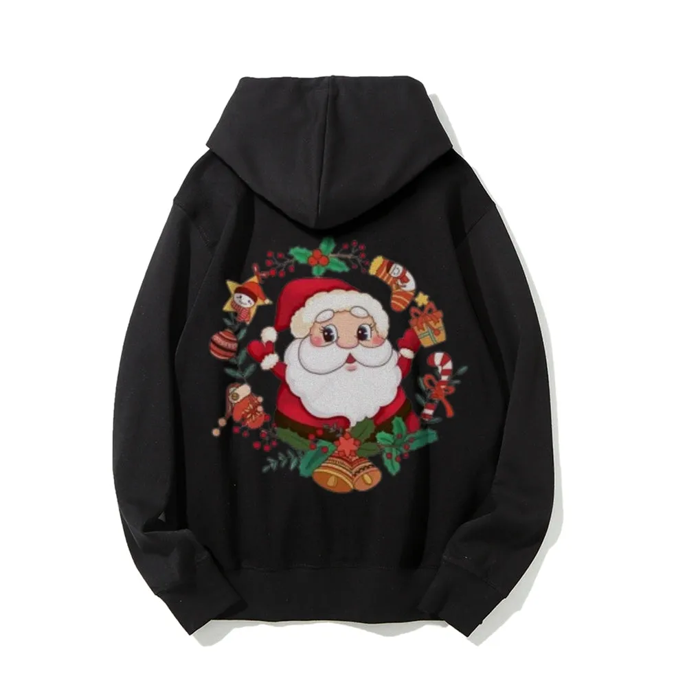 Happy Christmas Santa Claus Graphic Pullover With Kangaroo Pocket Hoodies