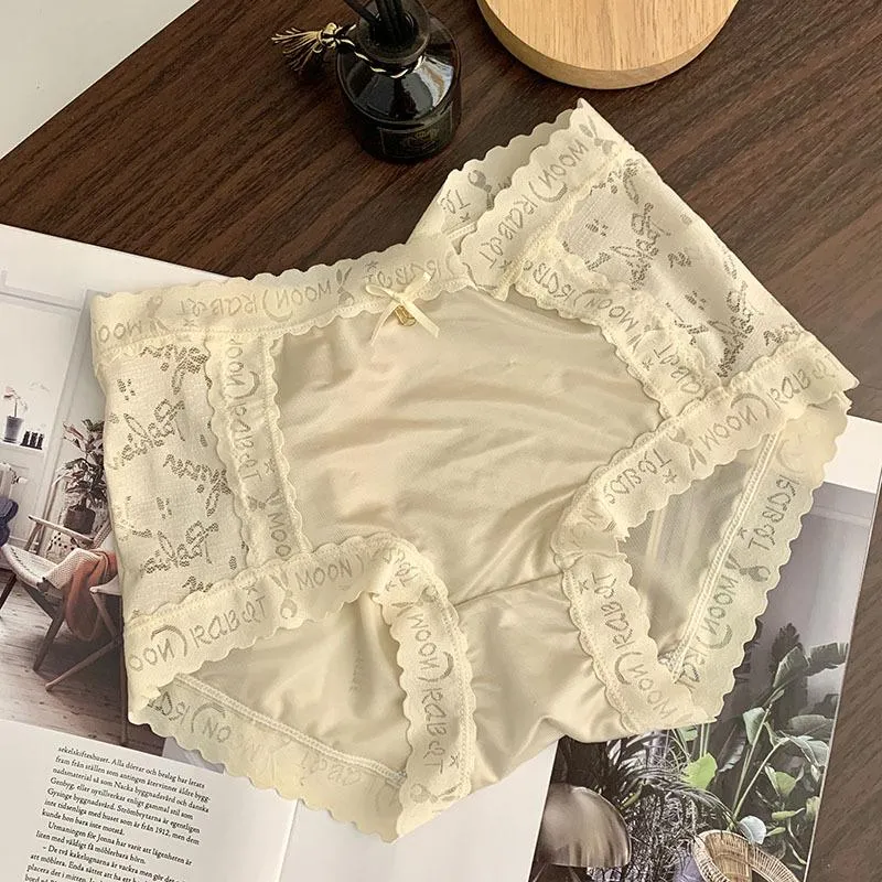 High-Stretch Letter Lace Breathable Mulberry Silk Gynecological Panties