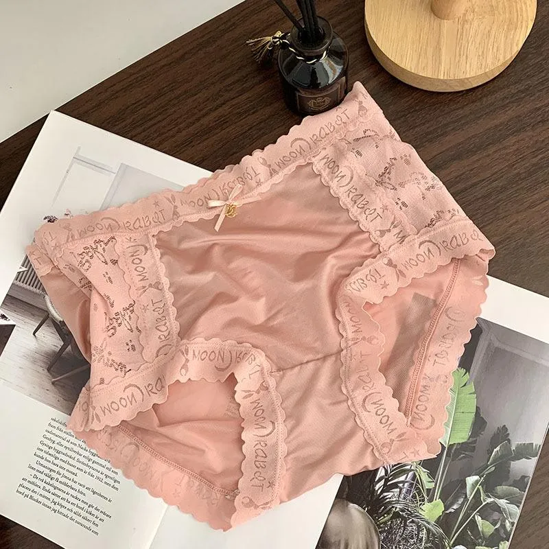 High-Stretch Letter Lace Breathable Mulberry Silk Gynecological Panties