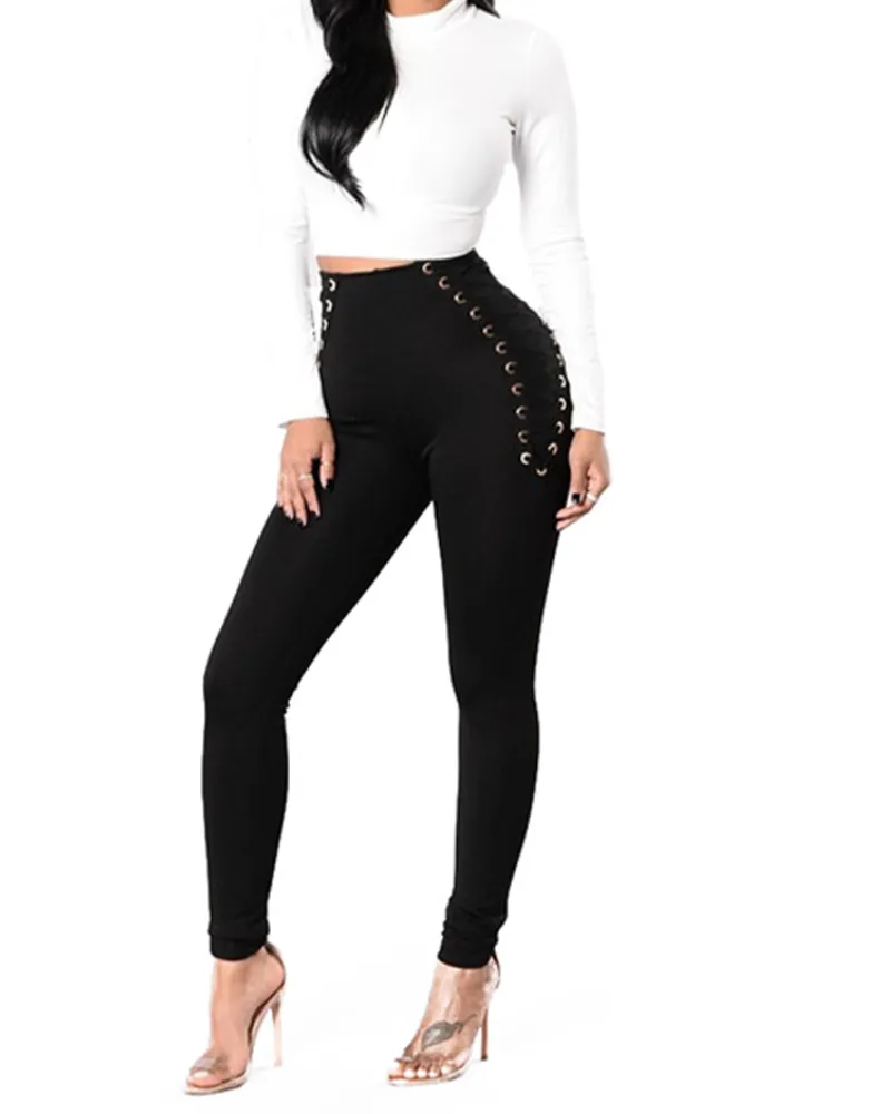 High Waist Tied Slim Trousers