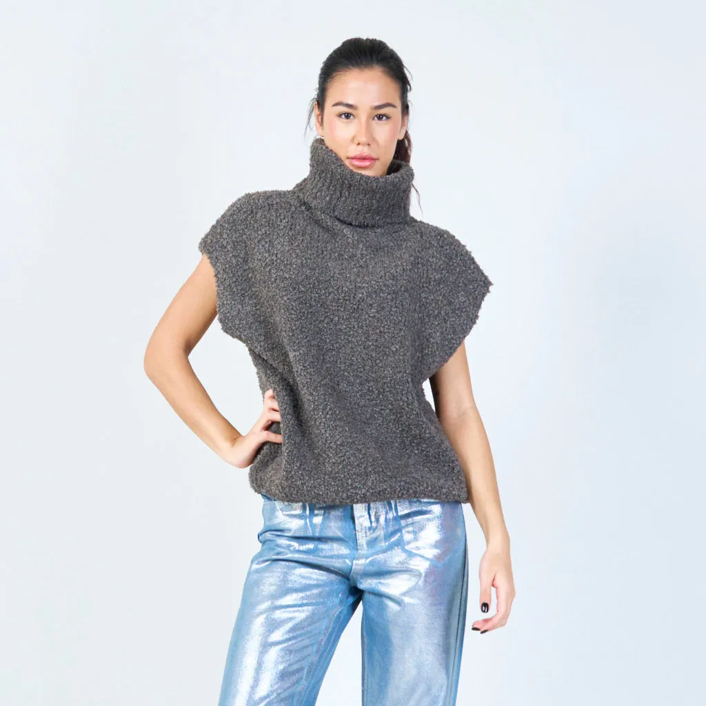 Hooded boucle knit vest wholesale