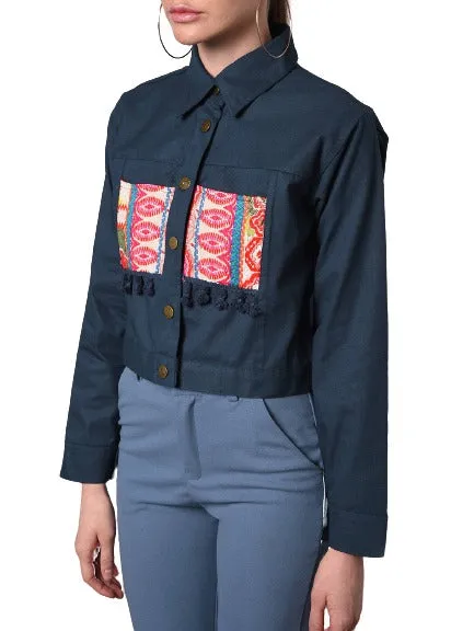 Jacquard panel denim jacket