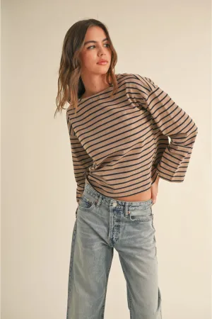 Janae Long Sleeve Top Taupe   Navy