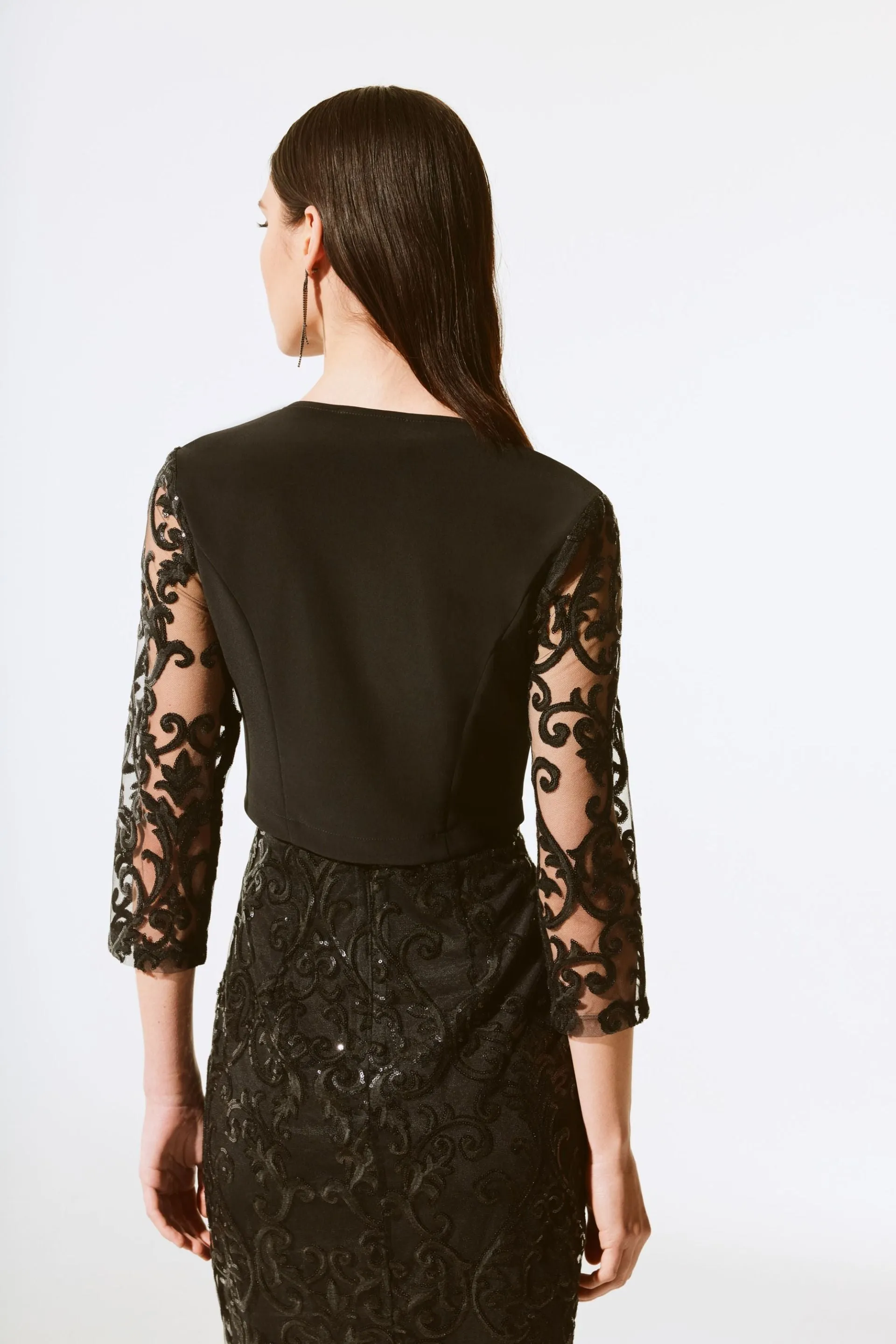 Joseph Ribkoff Black Sequined Lace Open Front Bolero 243737