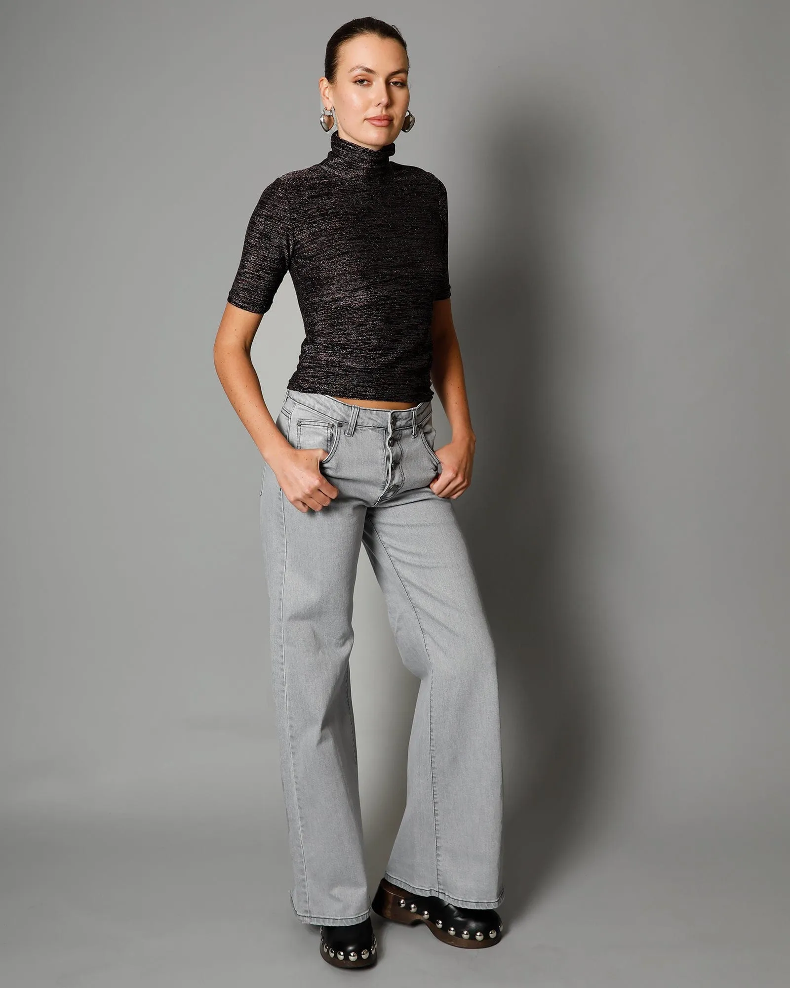 KATE Wide Leg Jean - Grey Button Fly