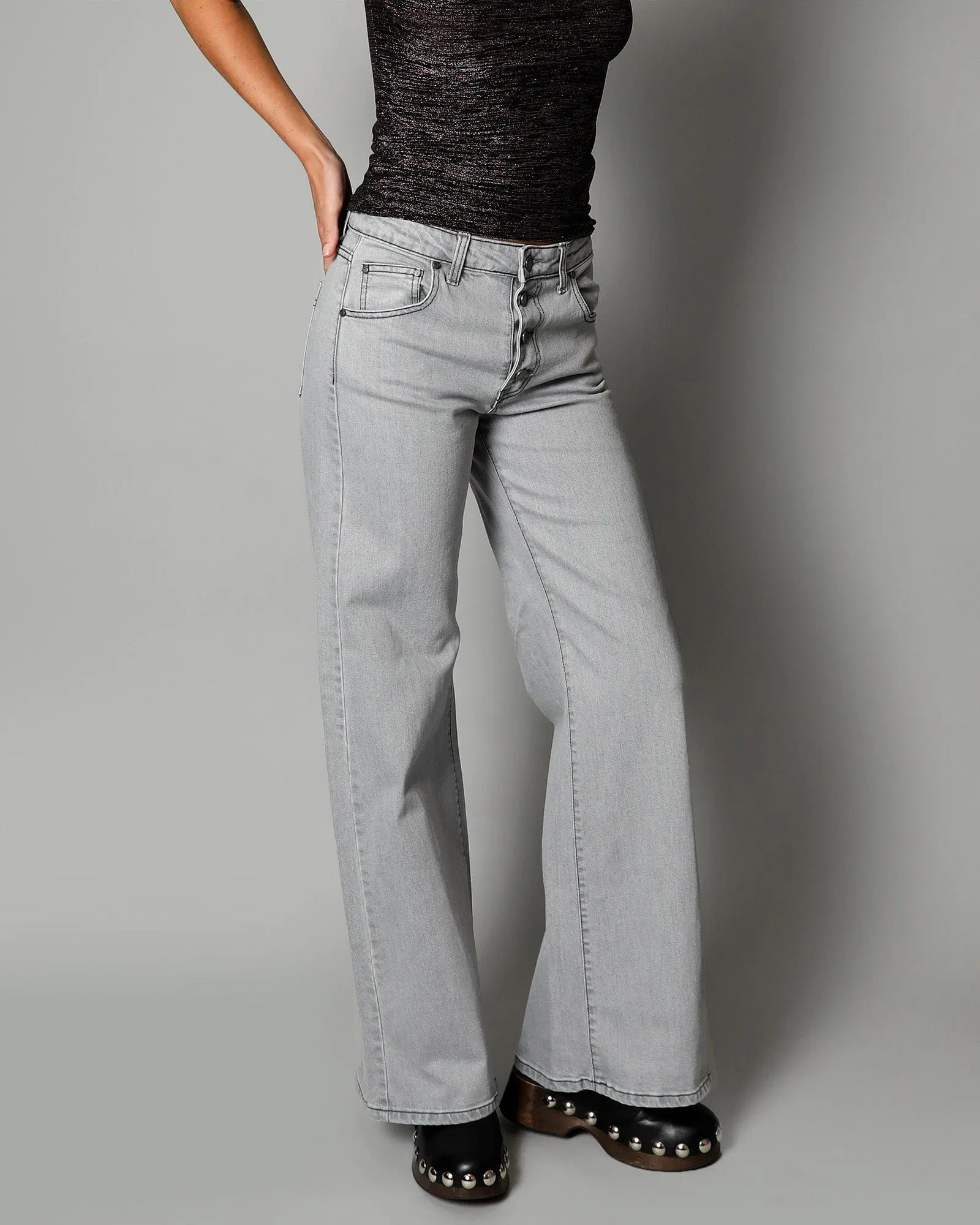 KATE Wide Leg Jean - Grey Button Fly