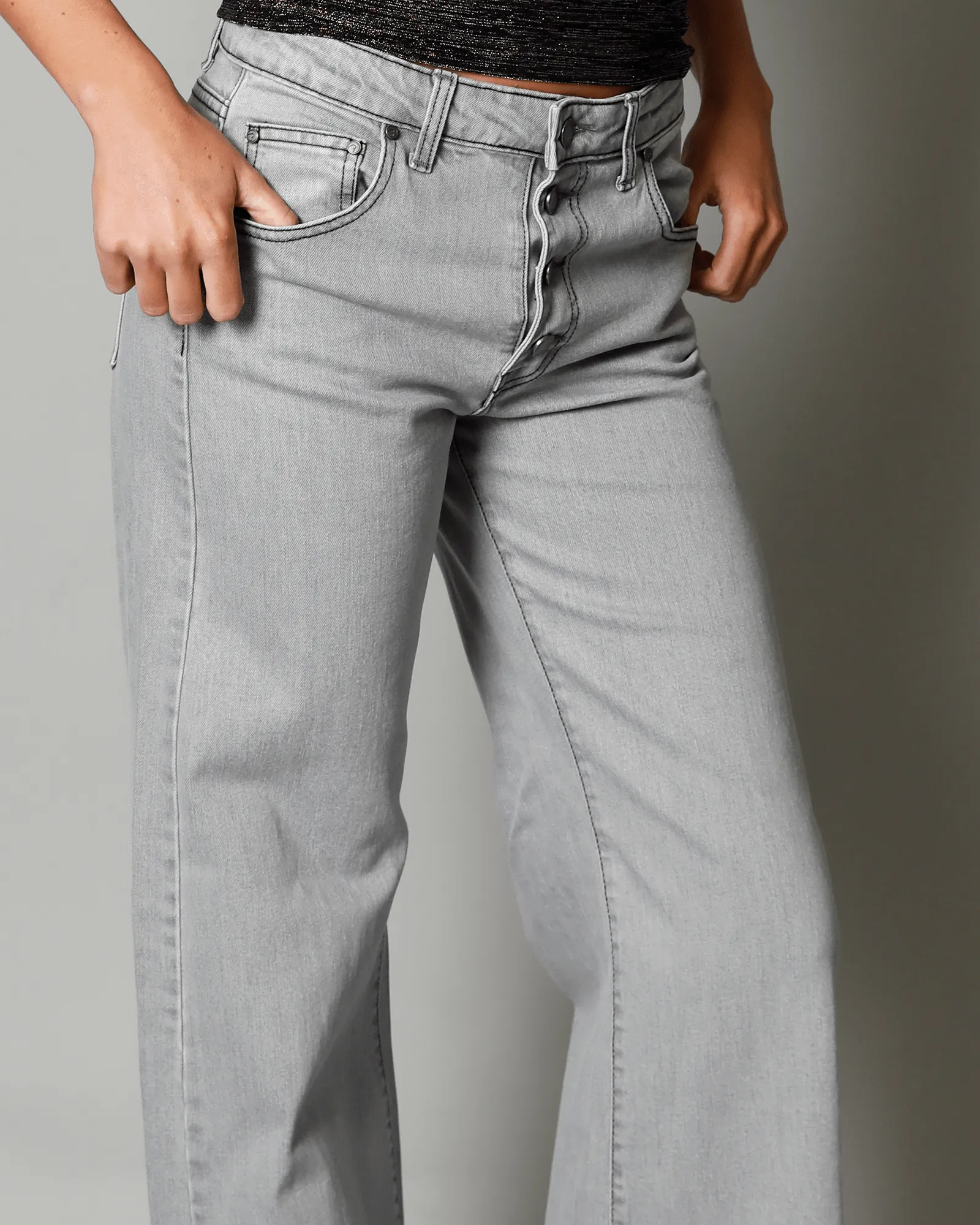 KATE Wide Leg Jean - Grey Button Fly