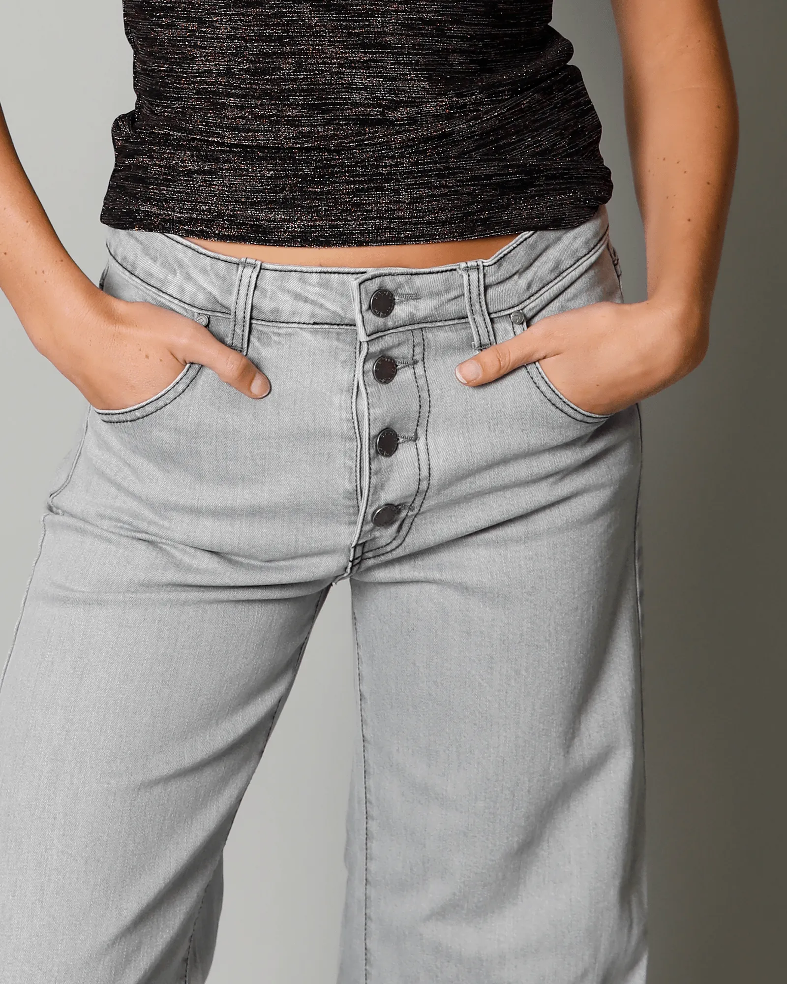 KATE Wide Leg Jean - Grey Button Fly