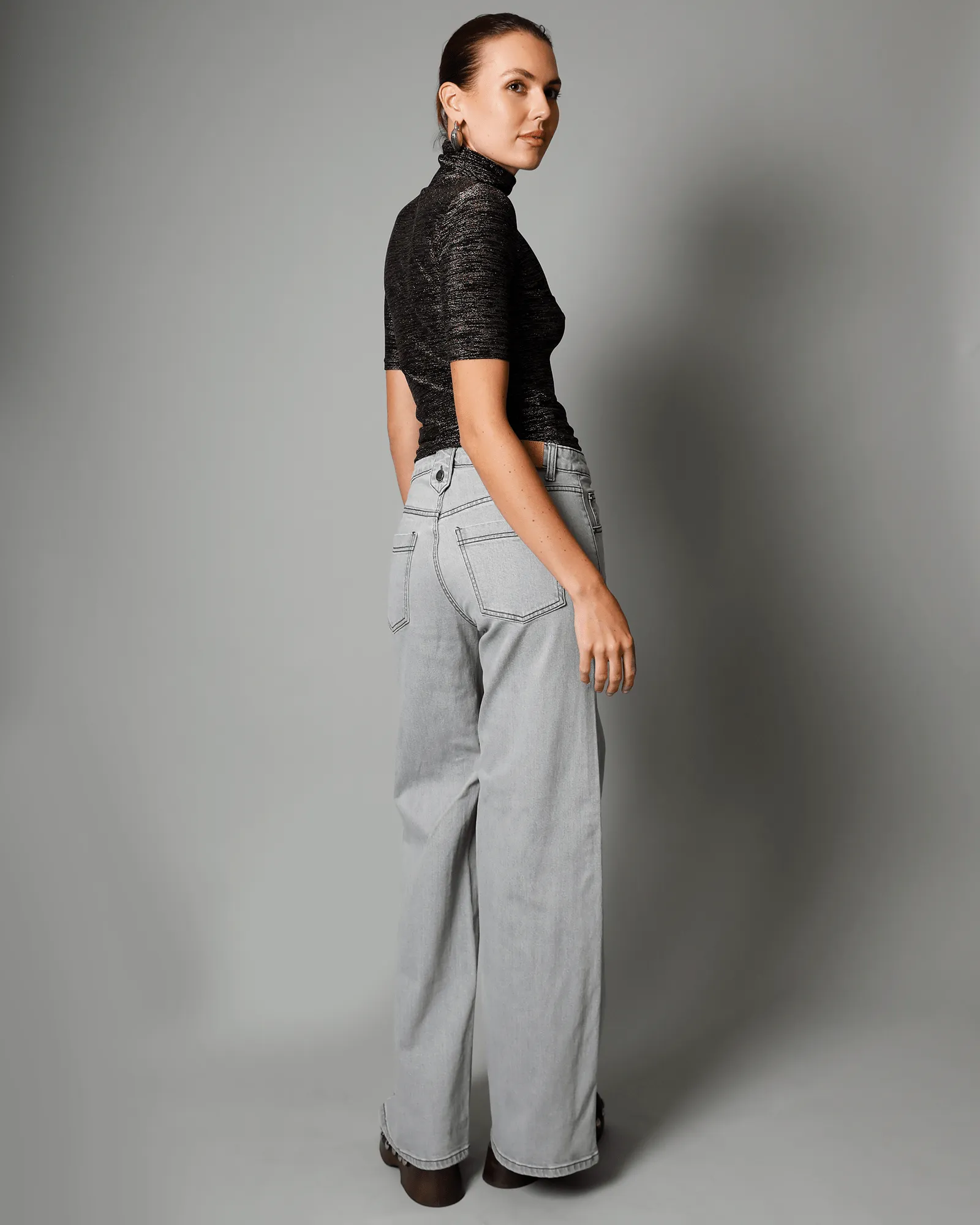 KATE Wide Leg Jean - Grey Button Fly