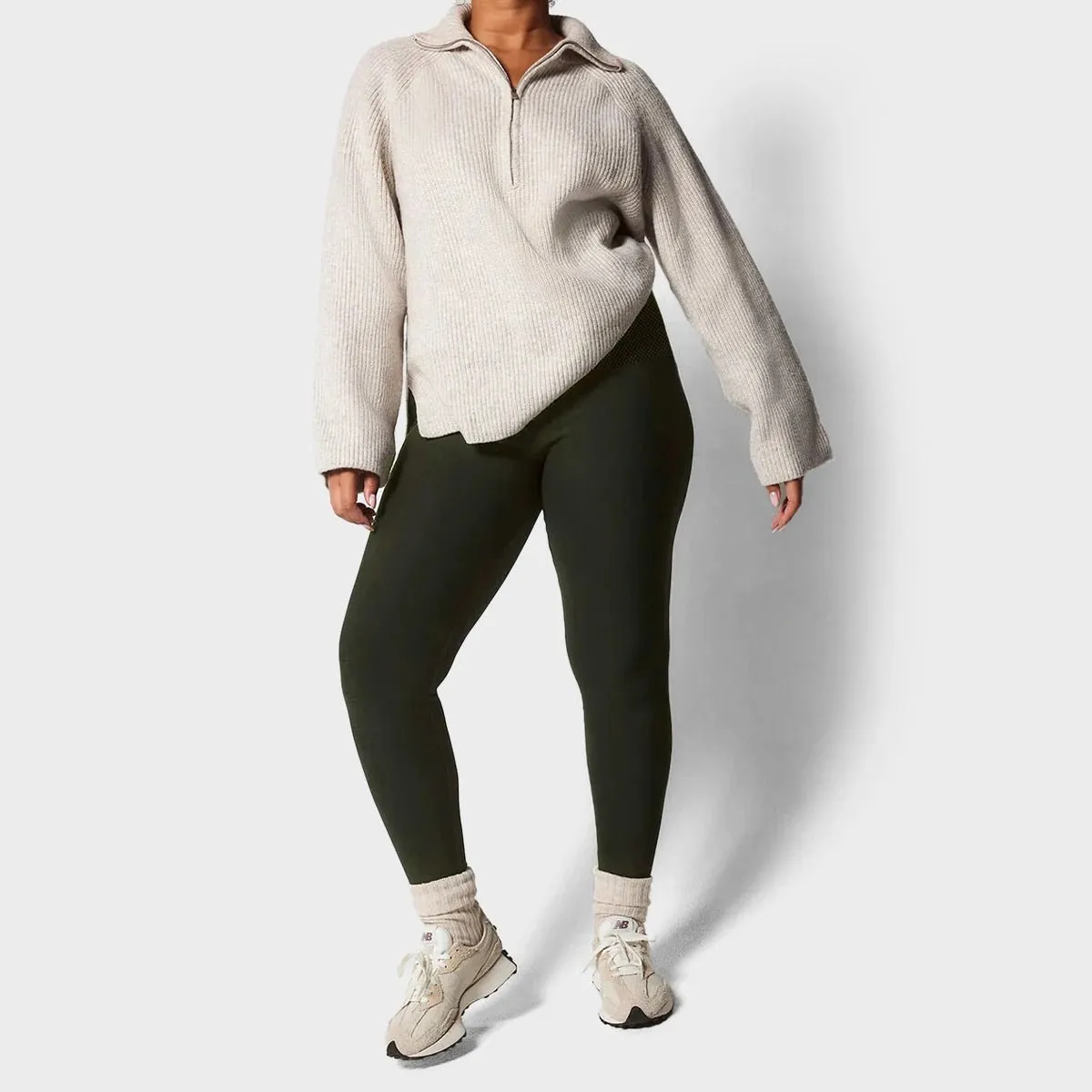 Ladies Khaki Fleece Lined Leggings