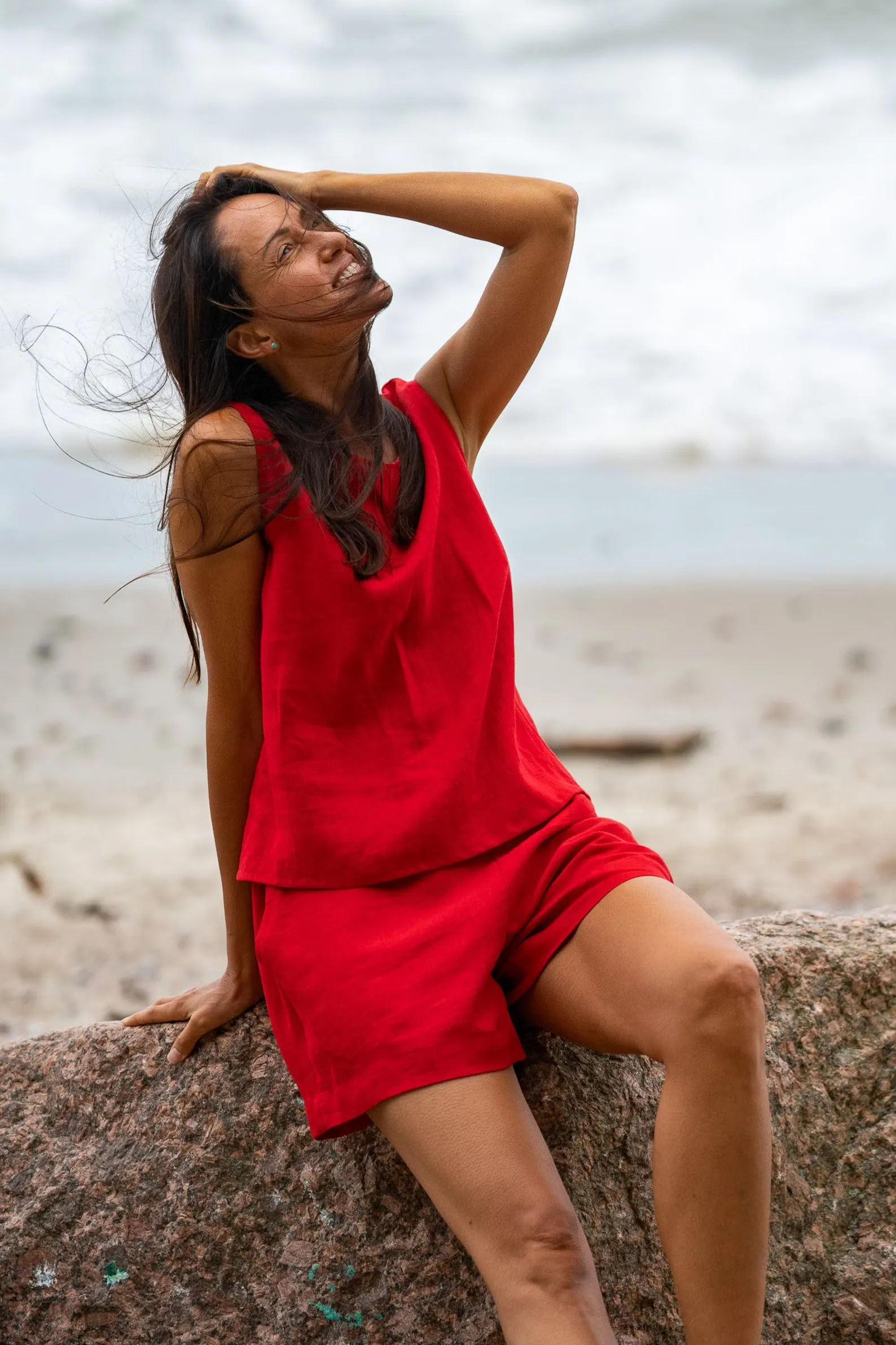 Linen Tank Top TEIDE In Red