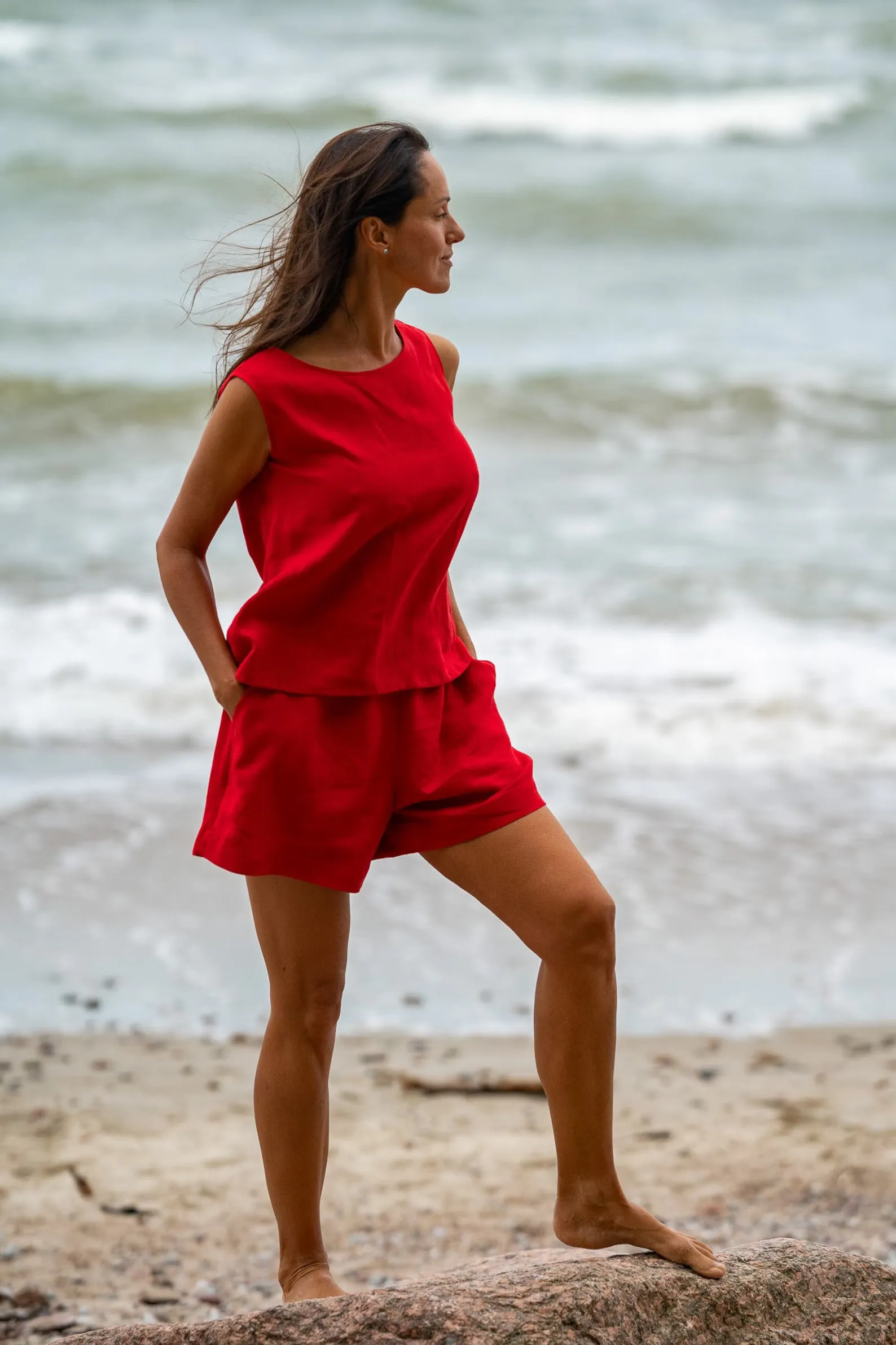 Linen Tank Top TEIDE In Red