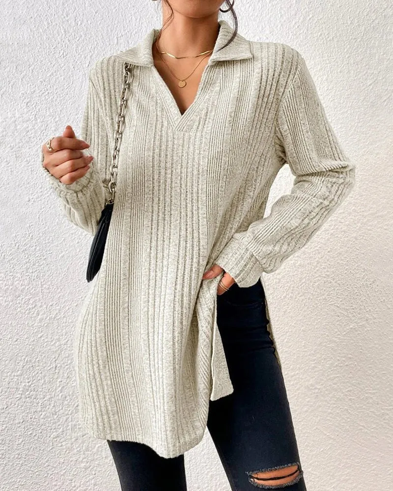 Long Ribbed Knit Sweater