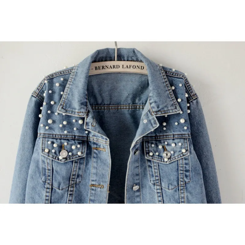 Long Sleeves Beaded Denim Jackets