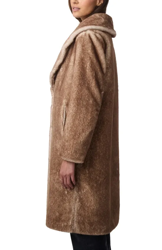 Longline Faux Fur Coat Tan