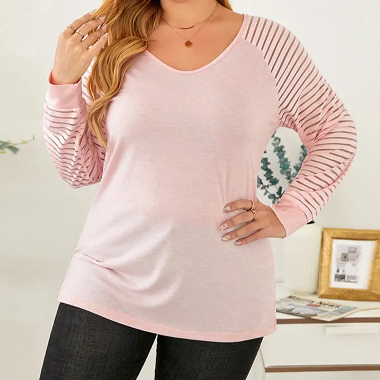 Loose Wholesale Plus Size Tops Casual Solid Color Striped T-Shirts