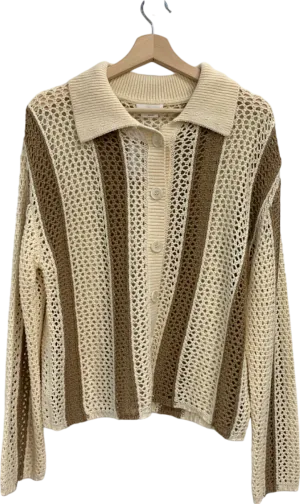 Lovers And Friends Beige Striped Crochet Jumper UK S