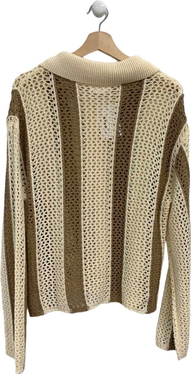 Lovers And Friends Beige Striped Crochet Jumper UK S