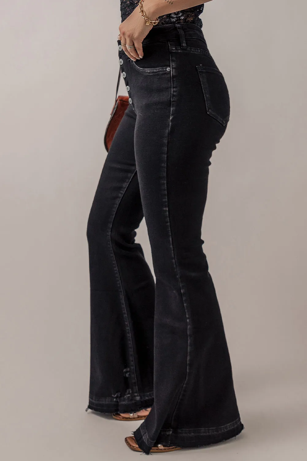 Lydia High Waist Button Front Flare Jeans