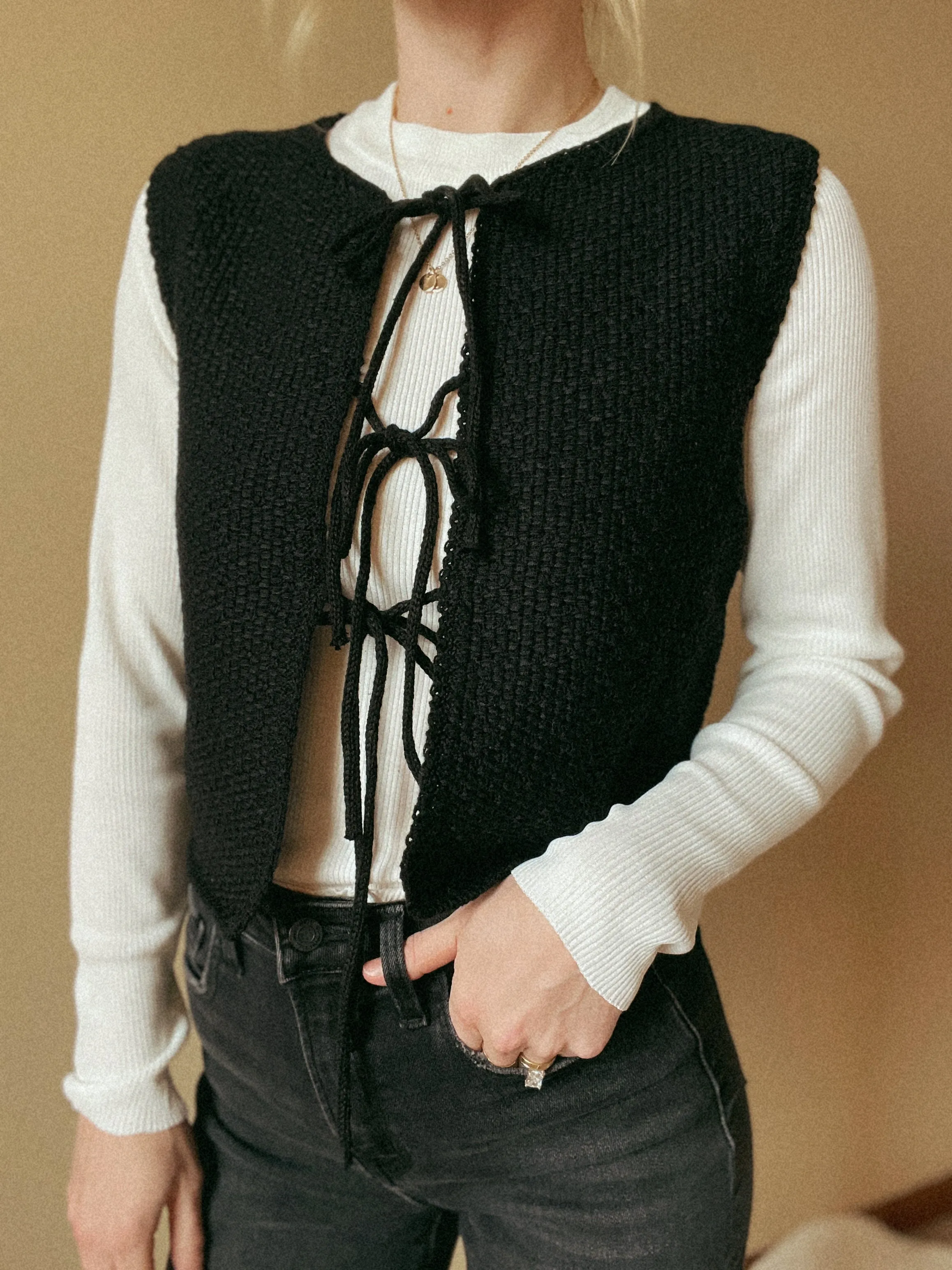 Madeline Black Knitted Tie Front Vest