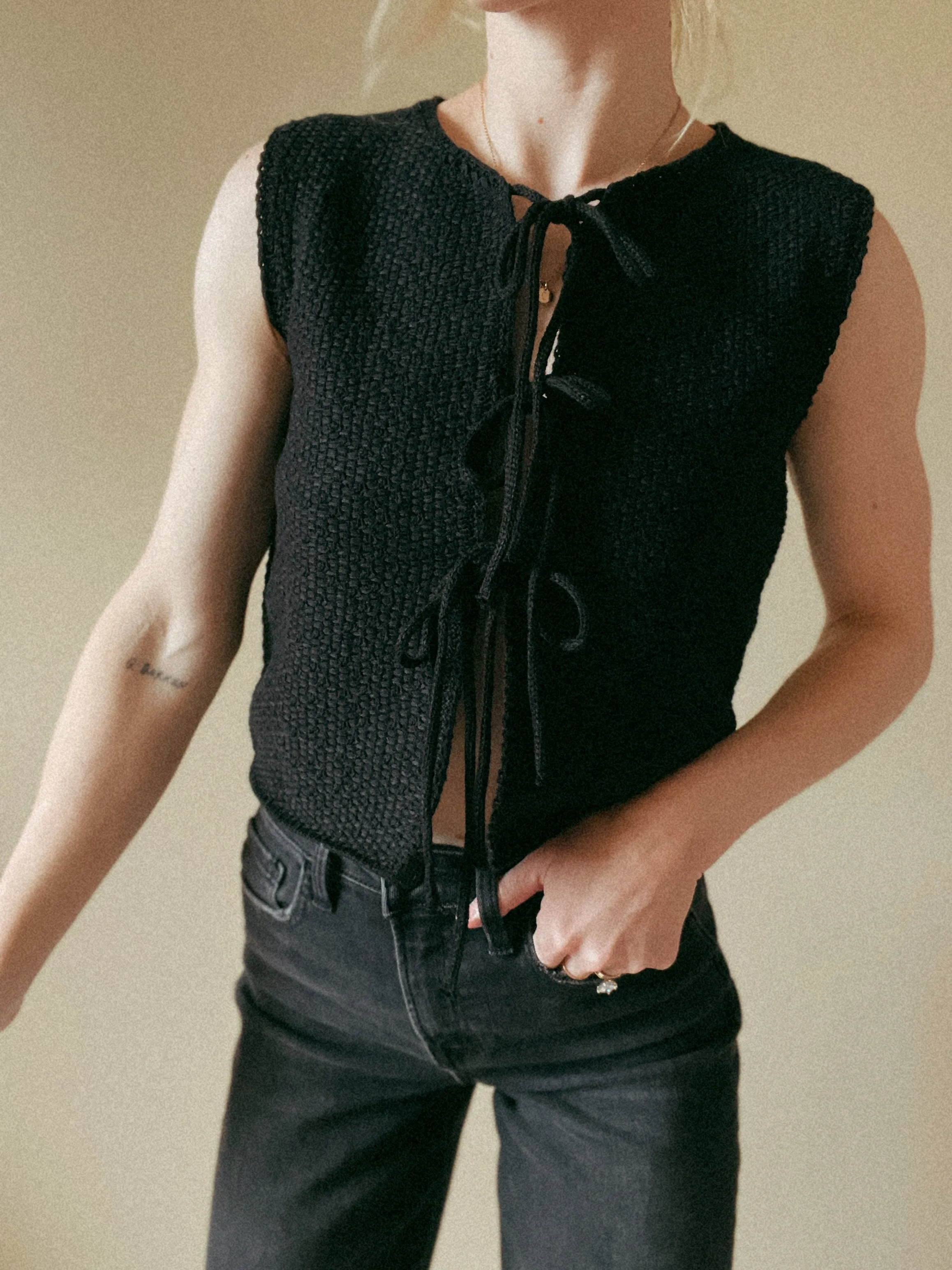 Madeline Black Knitted Tie Front Vest