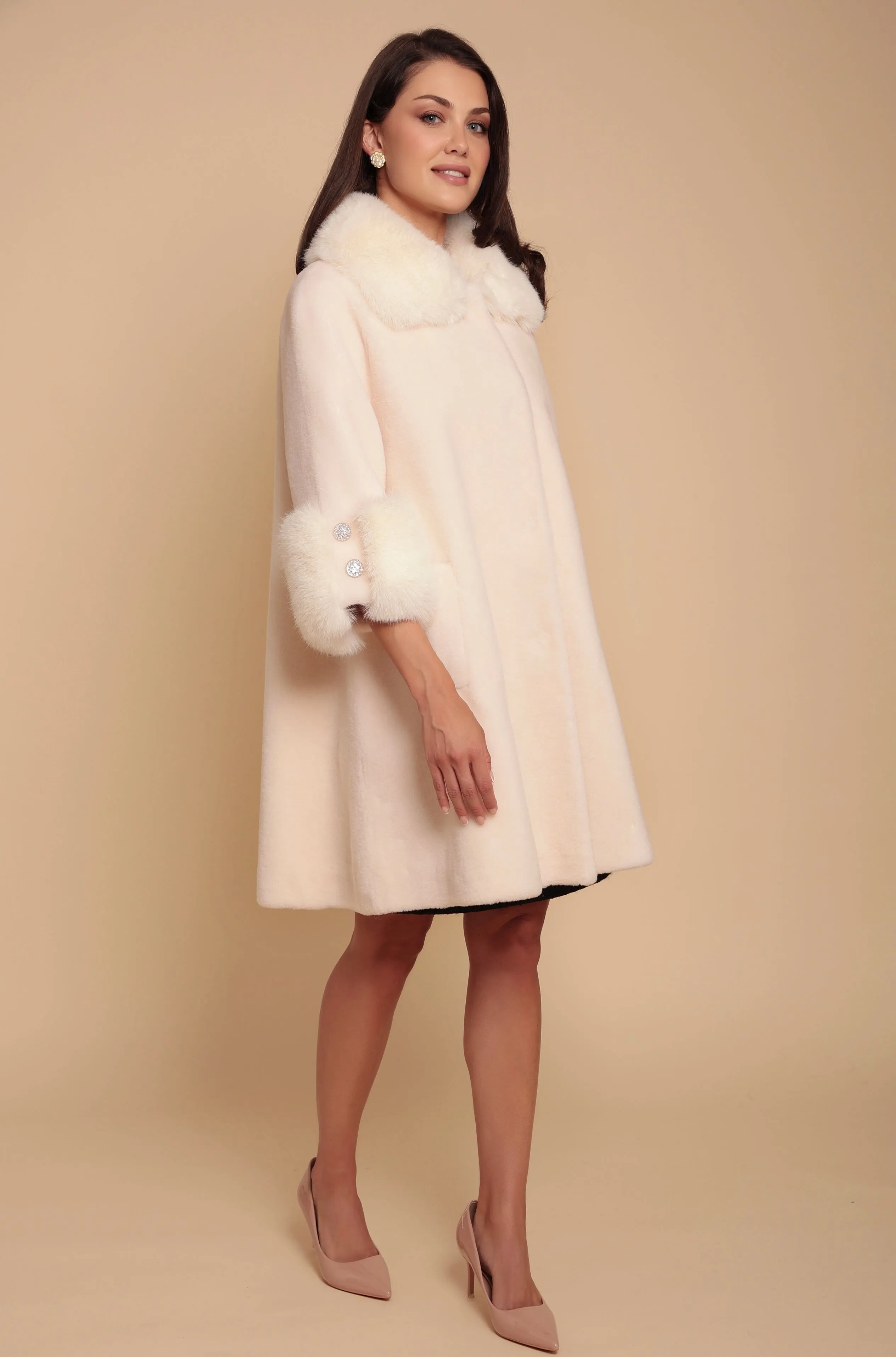 'Marilyn' Wool Swing Coat in Bianco