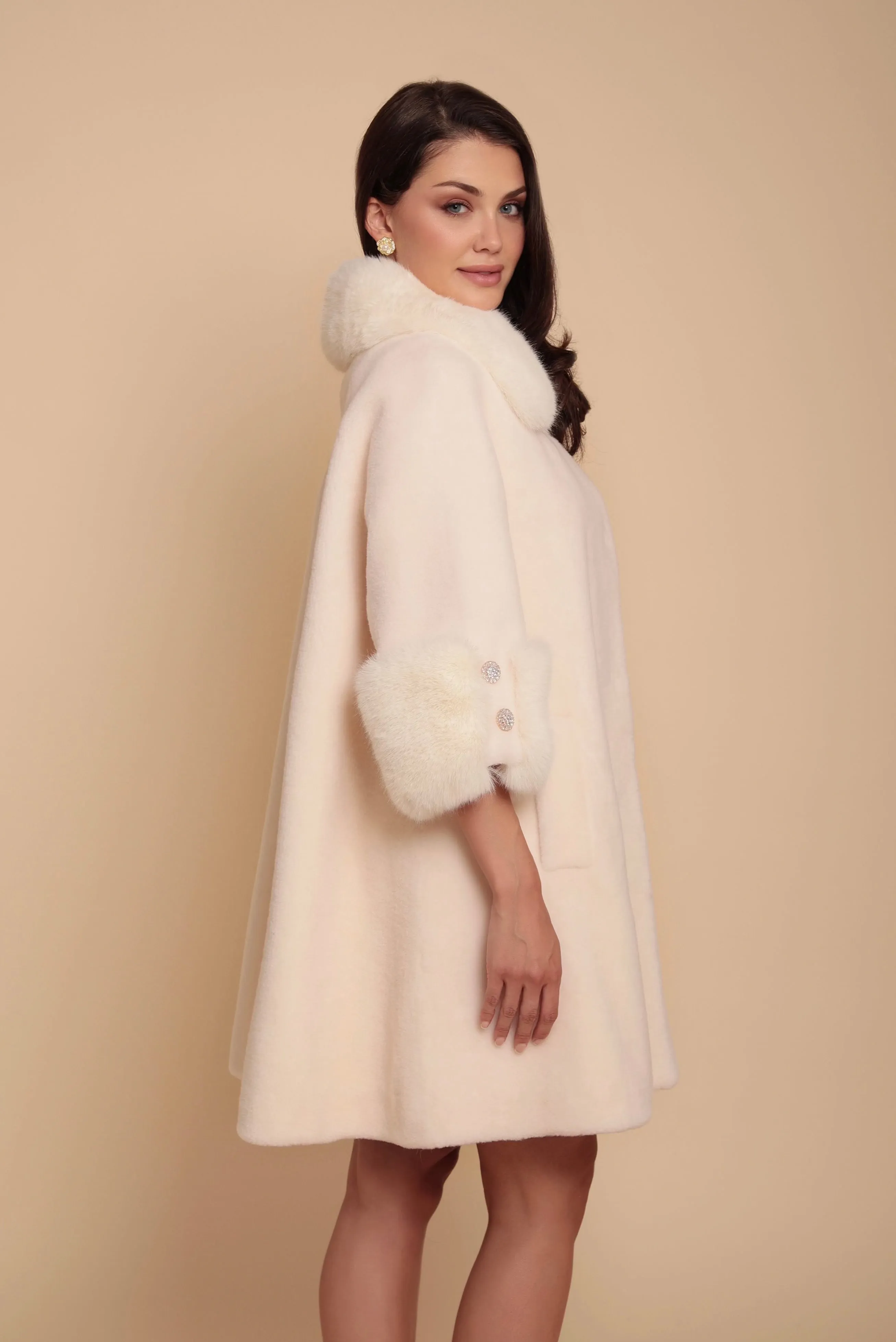 'Marilyn' Wool Swing Coat in Bianco