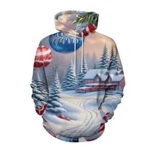 Mens Christmas Festival Winter Snow Graphic Pullover With Kangaroo Pocket Hoodies