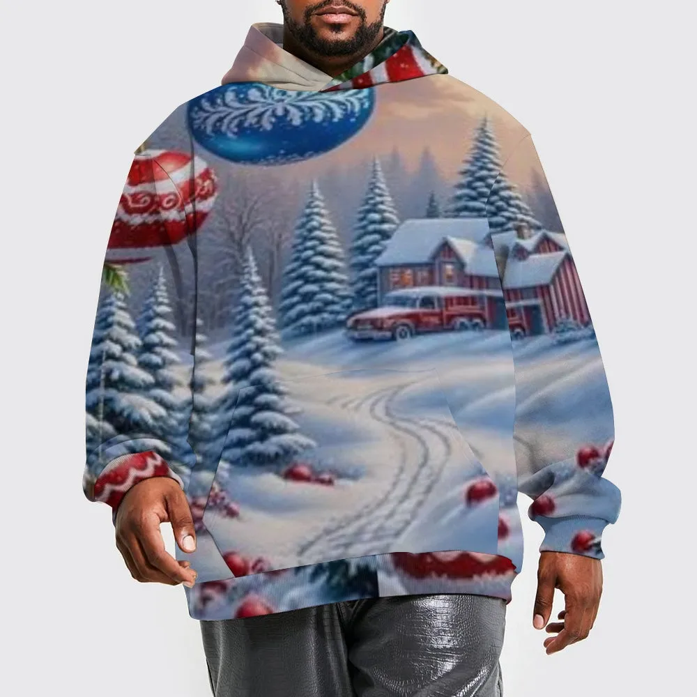 Mens Christmas Festival Winter Snow Graphic Pullover With Kangaroo Pocket Hoodies