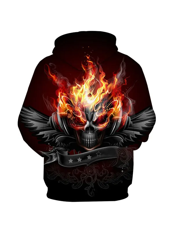 Men's Horror Flame Knight Skull Graphic Print Hoodies