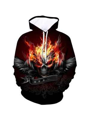 Men's Horror Flame Knight Skull Graphic Print Hoodies