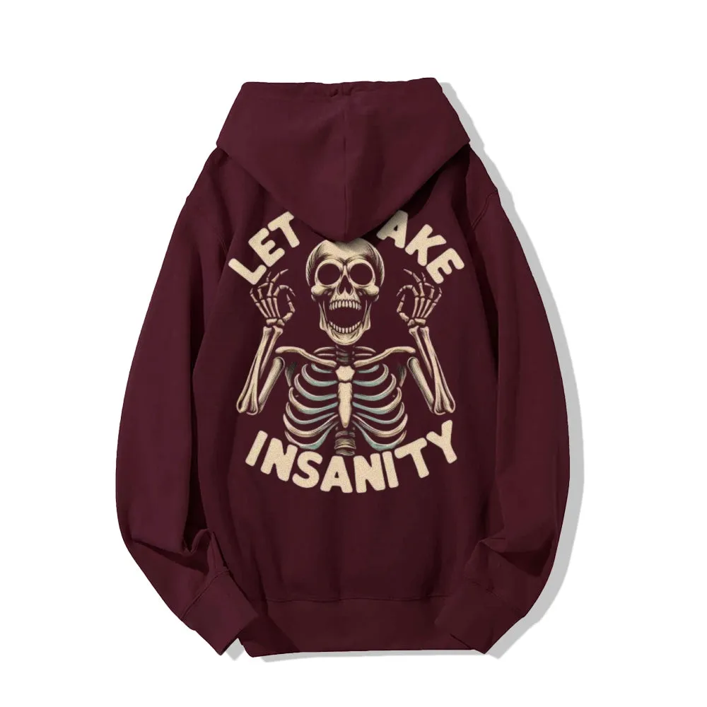 Mens Let's Fake Insanity Skull Graphic Pullover Hoodies