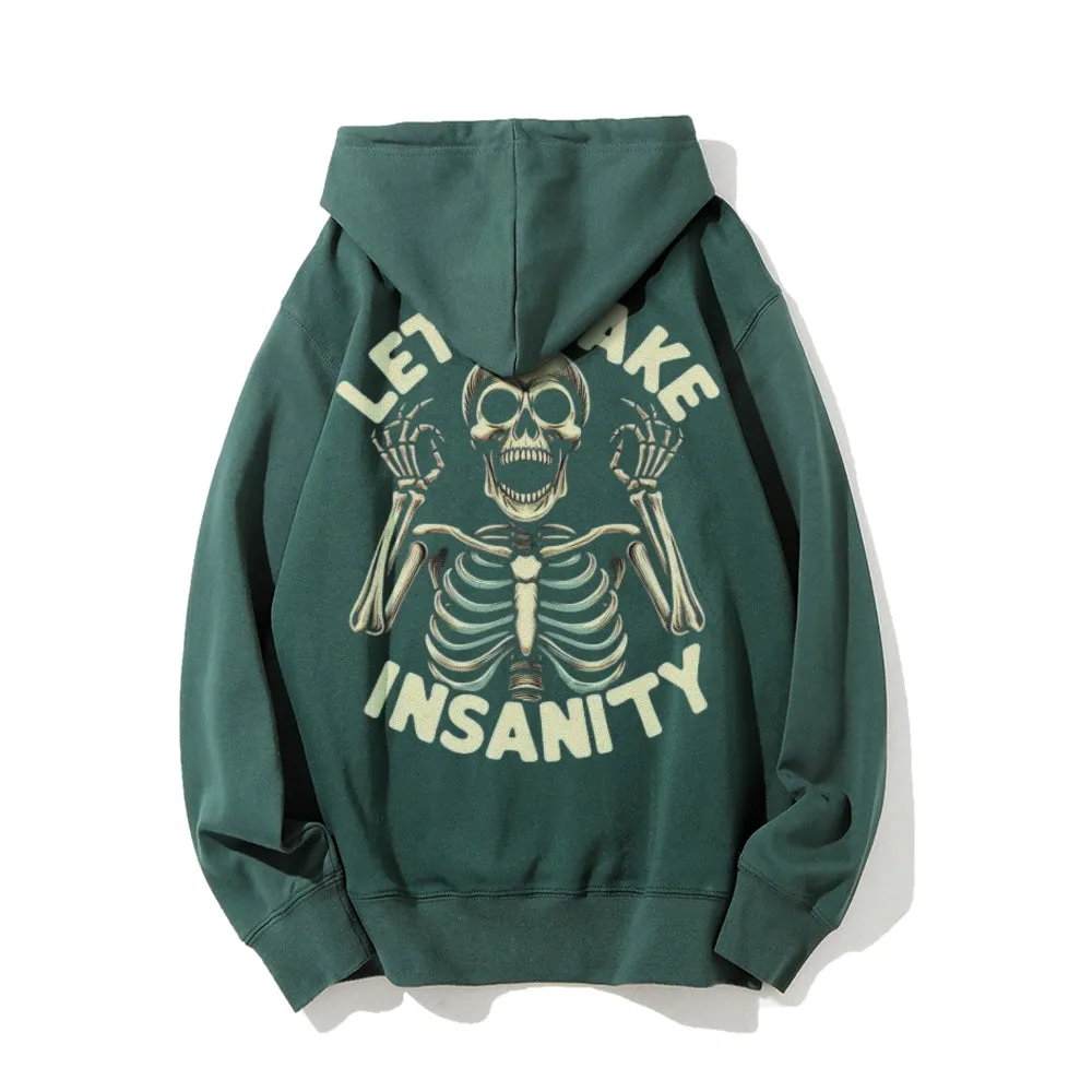 Mens Let's Fake Insanity Skull Graphic Pullover Hoodies