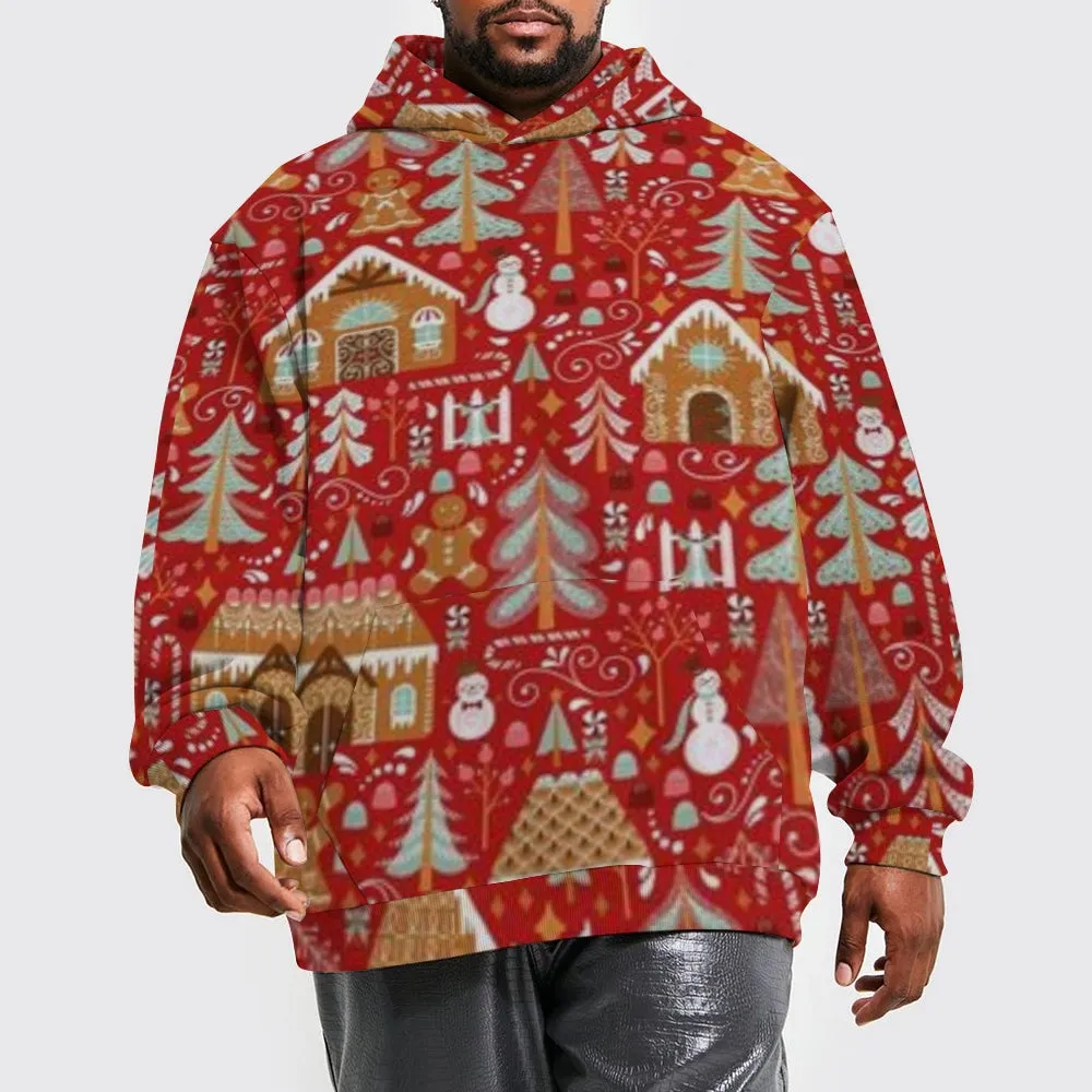 Mens Merry Christmas Tree Graphic Pullover With Kangaroo Pocket Hoodies