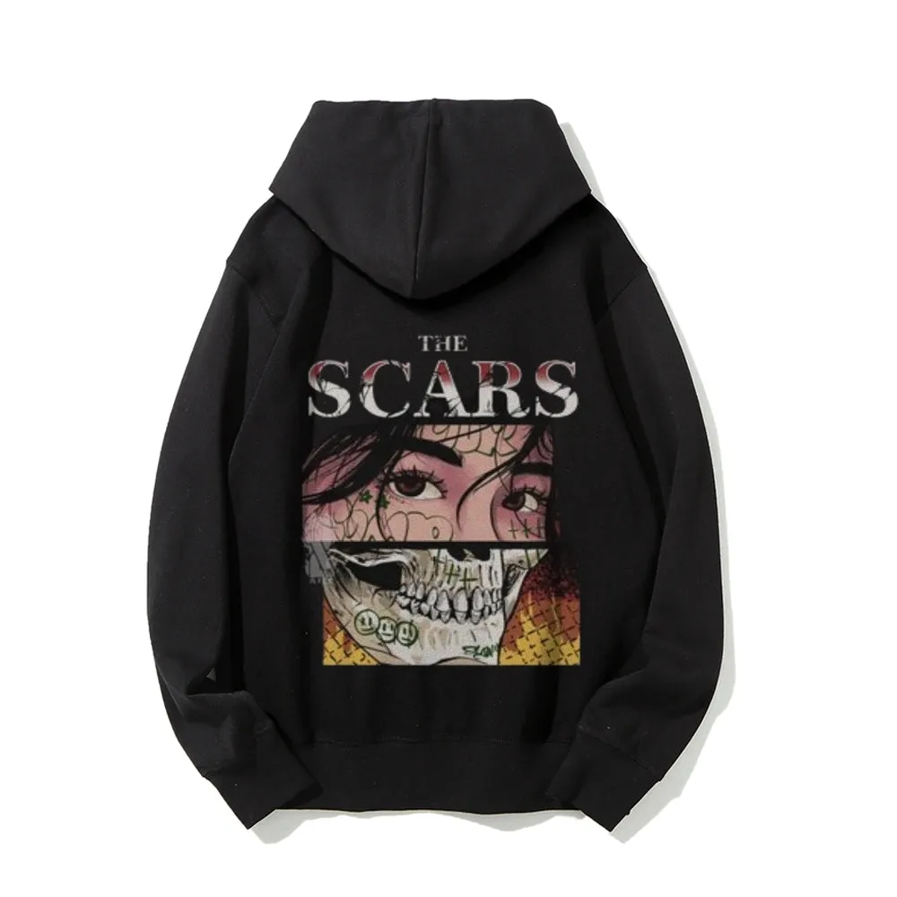 Mens THE SCARS Skull Girl Graphic Hoodies