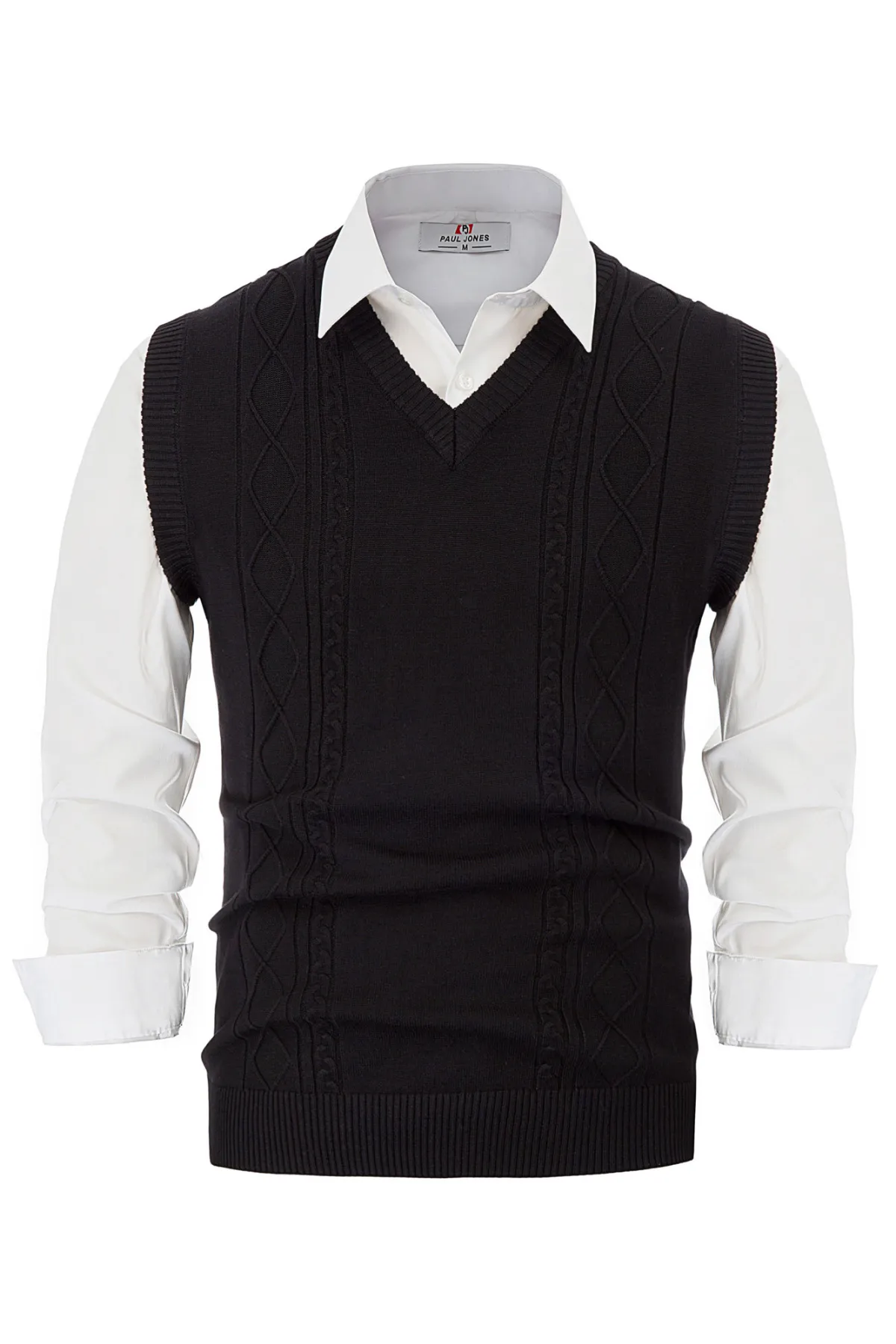 Men's V Neck Sweater Vest Cable Knitted Pullover Sweaters Vest